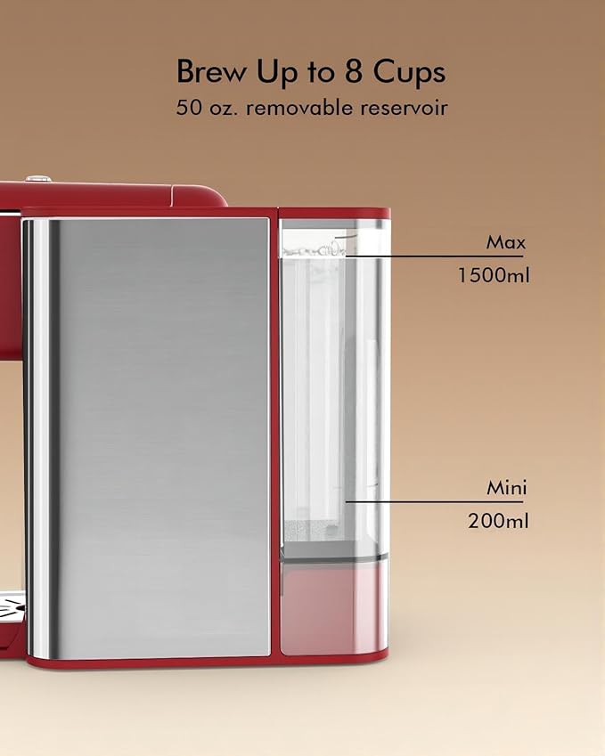 SIFENE Single Serve Coffee Machine, 3-in-1 Pod Coffee Maker for K-Pod Capsule, Ground Coffee, and Leaf Tea with 6-10 oz Cup Size, 50 oz Removable Water Reservoir, Red