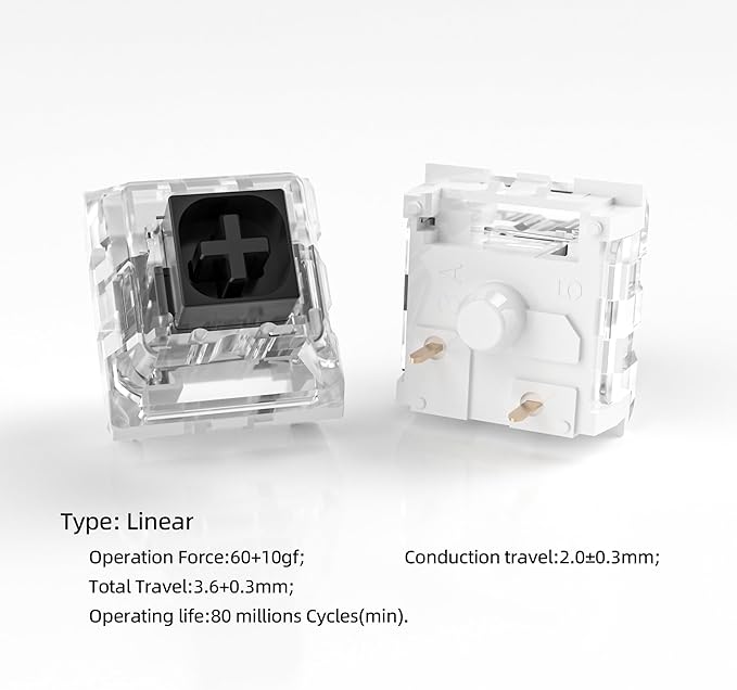 Kailh Box Black Switches for Mechanical Keyboard,3-Pin 60gf Linear/Factory Lubed/Dust&Waterproof Switches(Kailh Box Black,72Pcs)