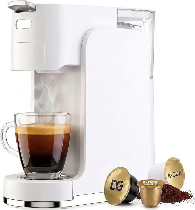 Single-Serve Coffee Maker, 4 in 1 Hot and Iced Coffee Machine, 20-Bar Espresso Coffee Maker for Ground Coffee, K-Cup Pod, NES Original and DG Pod, Customizable Brew Volume, Heats up in 3 seconds
