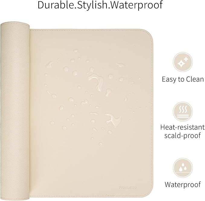 Oversized Non-Slip Desk Pad Protector with Premium Gift Box – Vegan Leather Waterproof Laptop Mat for Keyboard & Mouse, Grips Desk Firmly – Large Office Pad– Creamy White