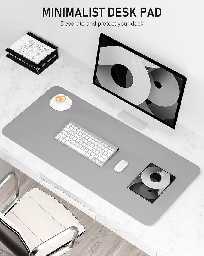 Desk Pad, 35.5" x 17" PU Leather Non-Slip Desk Mat Large Mouse Pad for Desktop, Waterproof Laptop Computer Writing Mat for Office, Home, Work, Gaming, Silver