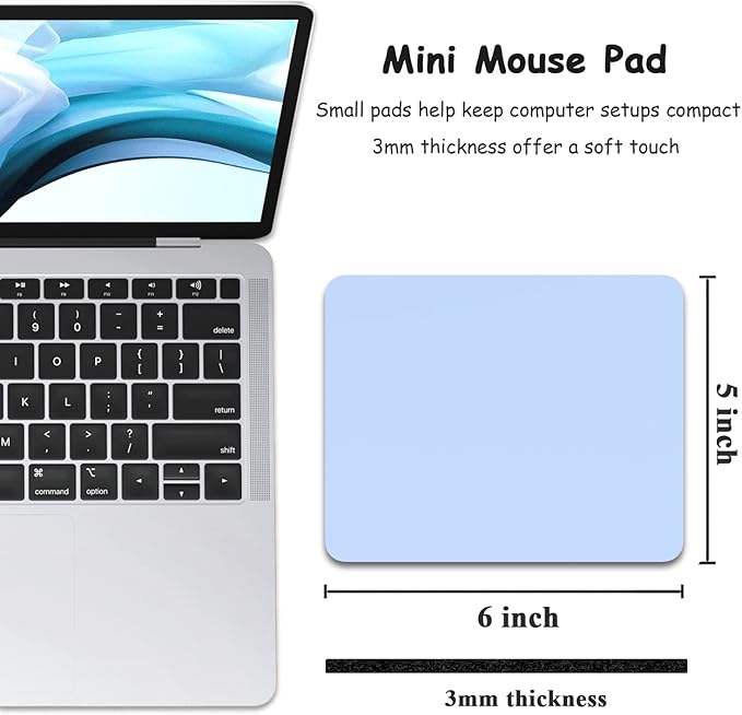 Dapesuom Small Mouse Pad, 5 x 6 Inch Thick Rubber Premium-Textured Non-Slip Portable & Washable Mini Mouse Mat for Women Men Wireless Laptops Keyboard Tray Gaming Work Computer Office Travel, Sky Blue