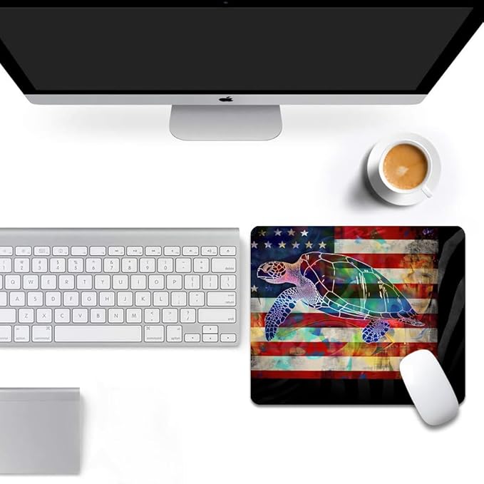 Square Mouse Pad Colorful Sea Turtle and National Flag-1,Gaming Mouse Pads for Desk,Soft Computer Waterproof Non-Slip Mouse Mat