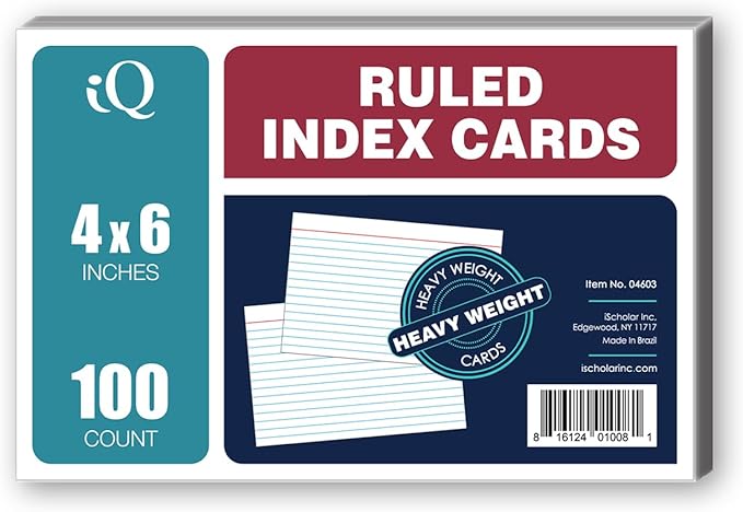 iScholar Index Cards, White, Ruled, 4 x 6 Inches, 100 Card Pack (04603)