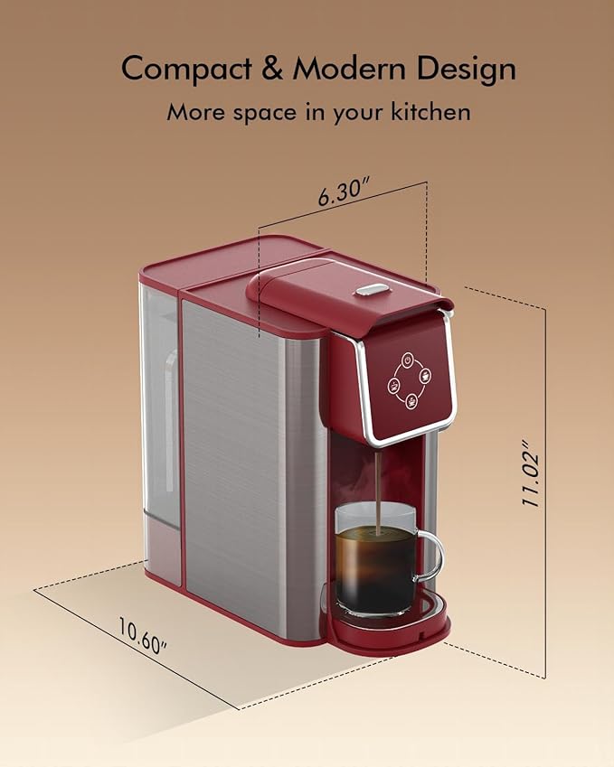 SIFENE Single Serve Coffee Machine, 3-in-1 Pod Coffee Maker for K-Pod Capsule, Ground Coffee, and Leaf Tea with 6-10 oz Cup Size, 50 oz Removable Water Reservoir, Red