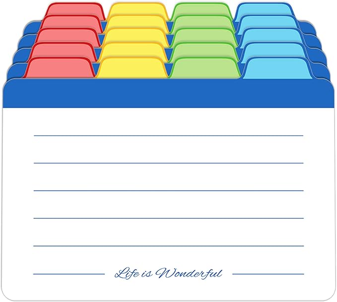 Neando Index Cards Guide Dividers 4x6 inches, The Blank Index Cards Guide, 1/4 Cut Tabbed Note Cards, File and Recipe Guides, 400gsm Paper, Assorted Colors, 20 Counts