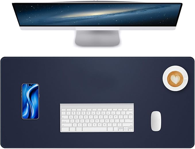 Desk Pad PU Leather Large Mouse Pad Laptop Computer Desk Mat Table Blotter Desktop Waterproof Non-Slip Protector for Office and Home (Dark Blue, 120x43cm)