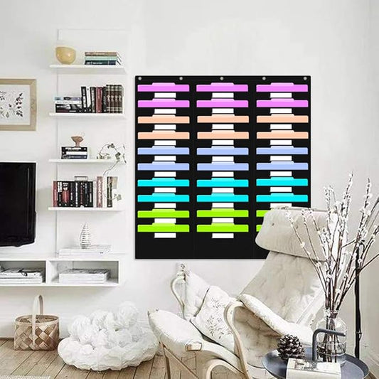 Eamay Hanging File Folder Organizer - 30 Pockets, 5 Over The Door Hanger - Office Document Letter Organizer
