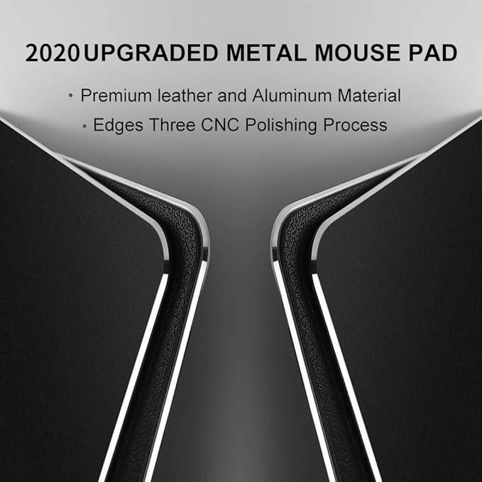 Vaydeer Hard Metal Aluminum Mouse Pad Clear Modern Smooth Magic Ultra Thin Double Side Design Mouse Mat Waterproof Fast and Accurate Control Compatible for Gaming and Office, Black, 11.81X9.45 Inch