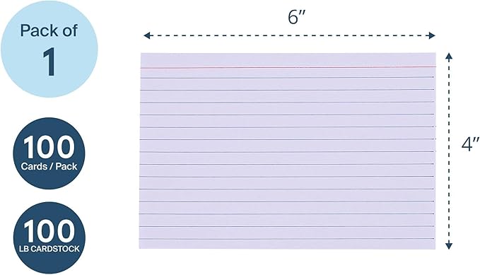 Roaring Spring Recycled Index Cards 4"x6", 100 Count, Smooth 100# White Recycled Index Paper, Ruled on Front, Blank on Back