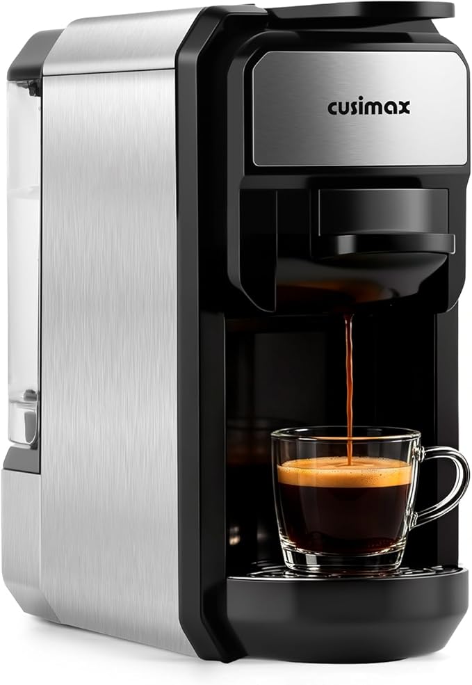 CUSIMAX Espresso Machine Single Serve Coffee Machine Compatible with Nespresso Pods, Adjustable Brewing Size, 19Bar Coffee Maker, Stainless Steel Espresso Maker with 20oz Remevable Water Tank