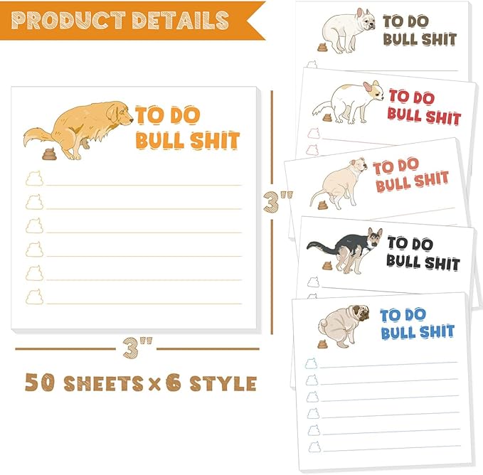 Funny Gag Gifts - Funny Gifts for Friends, 6Pcs Dog Pooping to-Do List Sticky Note 3x3, Novelty Notepads Sticky Memo, Funny Vulgarity Gag Gifts for Coworkers - White Elephant Christmas Gifts