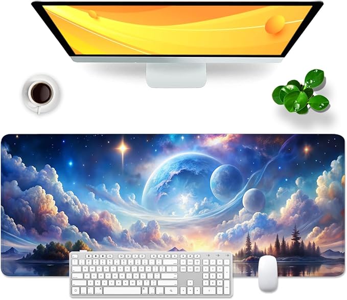 Galaxy Large Mouse Pad Blue Desk Pad Earth Theme Gaming Mouse Mat XL Cloud Desk Mat 31.5x11.8x0.12 inch (Fantasy Galaxy)
