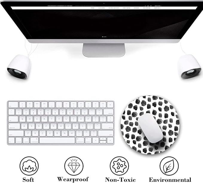 Cute Polka Dot Print Round Mouse Pad, Dots Black and White Design Art Circular Mouse Pads for Computers Laptop