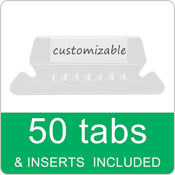 50 Packs Hanging File Folders,Assorted Color Letter Size File Folders with 1/5 Adjustable Cut Tabs for Office/Home/School,Decorative,Drawer,Desk and Cabinet Use(Black,Blue,Pink,Purple,Standard Green)