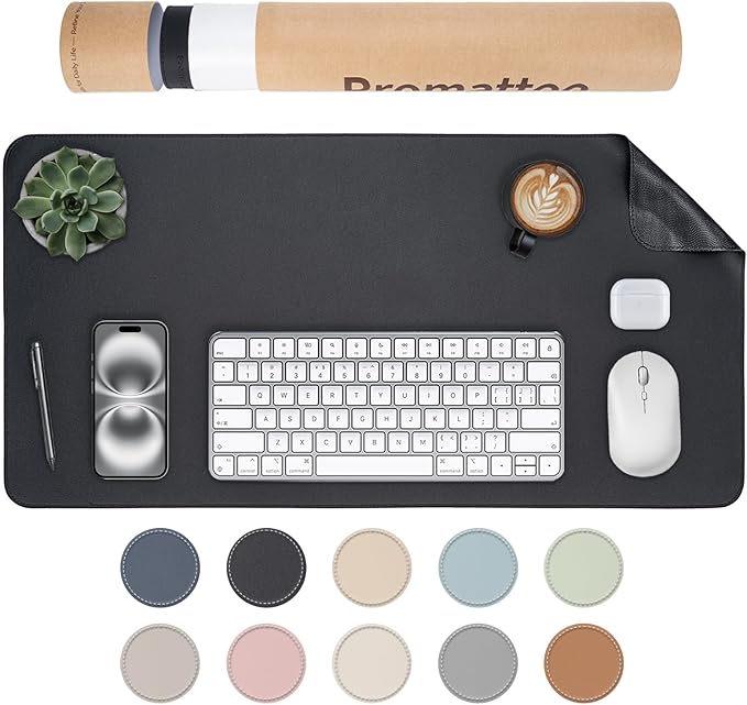 Oversized Non-Slip Desk Pad Protector with Premium Gift Box – Vegan Leather Waterproof Laptop Mat for Keyboard & Mouse, Grips Desk Firmly – Large Office Pad– Obsidian Black