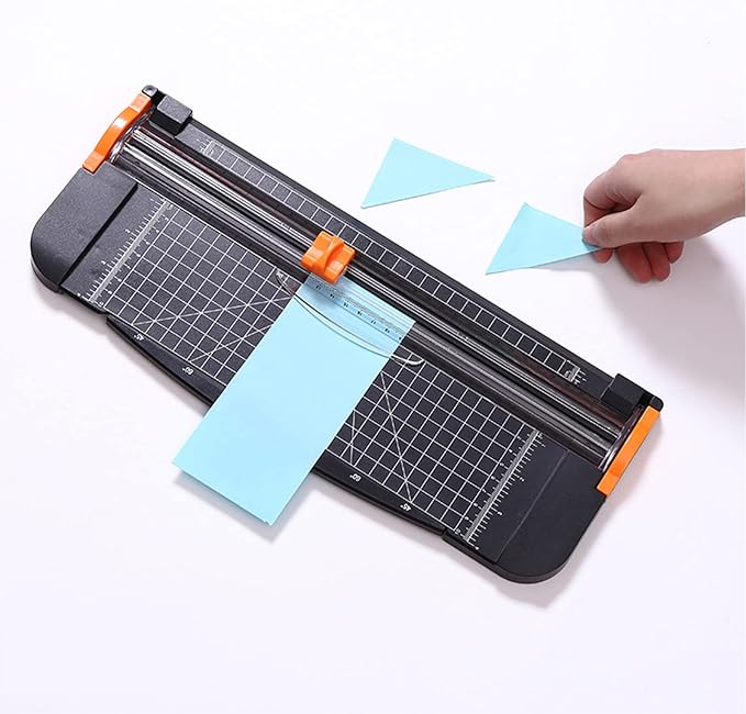 Portable Paper Cutter, 12.2 Inch Desktop A4 Paper Trimmer with Sliding Cutter Head, Side Ruler, and Safety Features for Crafting Photos, Cards, Office Supplies