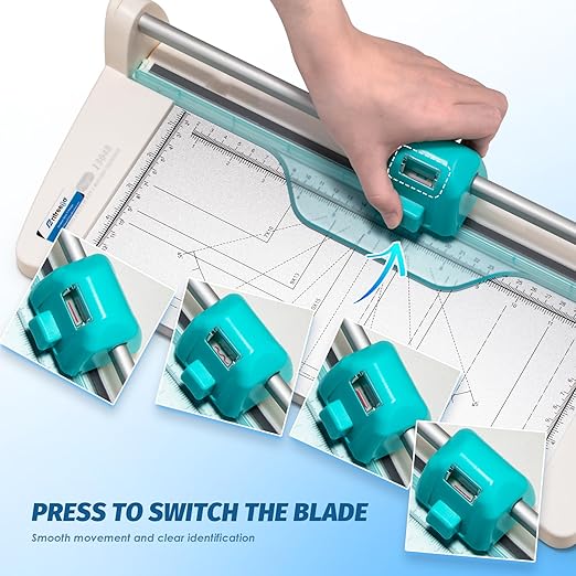 4-in-1 Portable Rotary Paper Cutter for Crafting, 12 Inch Cutting Length with Straight, Perforating, Wavy& Folding, Multifunctional Rotary Paper Trimmer for Cardstock, Craft Paper and Photos