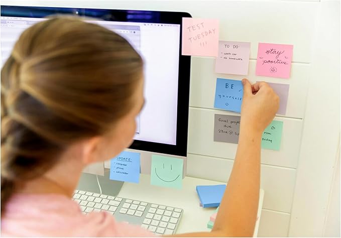 Post-it 100% Recycled Paper Super Sticky Notes, 3 in. x 3 in., 12 Pads, 70 Sheets per Pad, Wanderlust Pastels, New Year Organization or Second Semester School Supplies