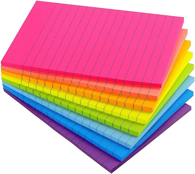 Tamak 4x6 Lined Sticky Notes Bright Ruled Post Stickies Strong Adhesive Memo Pads, 8 PadsPack, 45 SheetsPad (Multicolor-4x6), 111