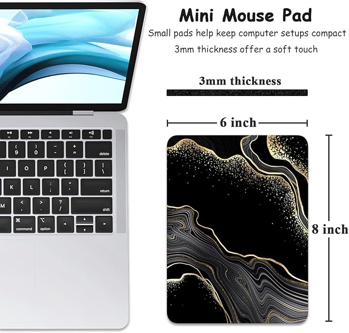 Dapesuom Small Mouse Pad, 6 x 8 Inch Thick Rubber Premium-Textured Non-Slip Portable & Washable Mini Mouse Mat for Women Men Wireless Laptops Keyboard Tray Gaming Computer Office Travel, Black Marble