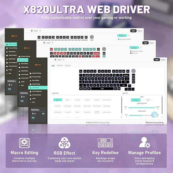 A.JAZZ Attack Shark X820Ultra 75% Wireless Mechanical Gaming Keyboard and Coiled Cable Hot Swappable 2.4GHz/Bluetooth/Wired Keyboard with Screen & Knob RGB Backlit Gasket Mount Gift Switch-Starwhite