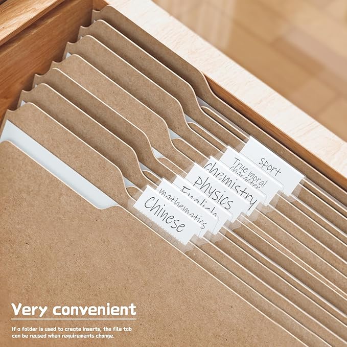 60 Sets 2 Inch Hanging File Folder Tabs, Transparent File Folder Labels with Paper Inserts Plastic Tabs for Hanging File Folders for Quick Identification