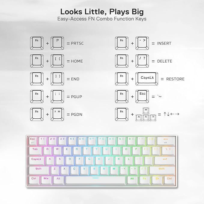 Redragon K530 Pro Draconic 60% Wireless RGB Mechanical Keyboard, BT/2.4Ghz/Wired 3-Mode 61 Keys Compact Gaming Keyboard w/Hot-Swap Socket, Free-Mod Plate Mounted PCB & Linear Red Switch