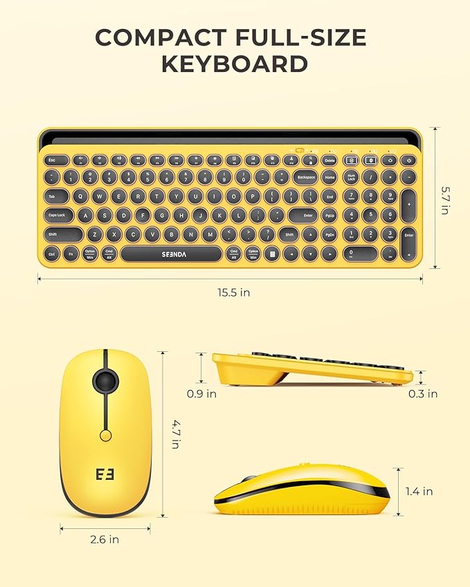 seenda Bluetooth Keyboard and Mouse for iPad, CTU-301 Wireless Multi-Device Connection Bluetooth+2.4G Keyboard Mouse Combo with Tablet Holder for iPad/MacBook/Windows, iOS/Andriod/Phone, Yellow