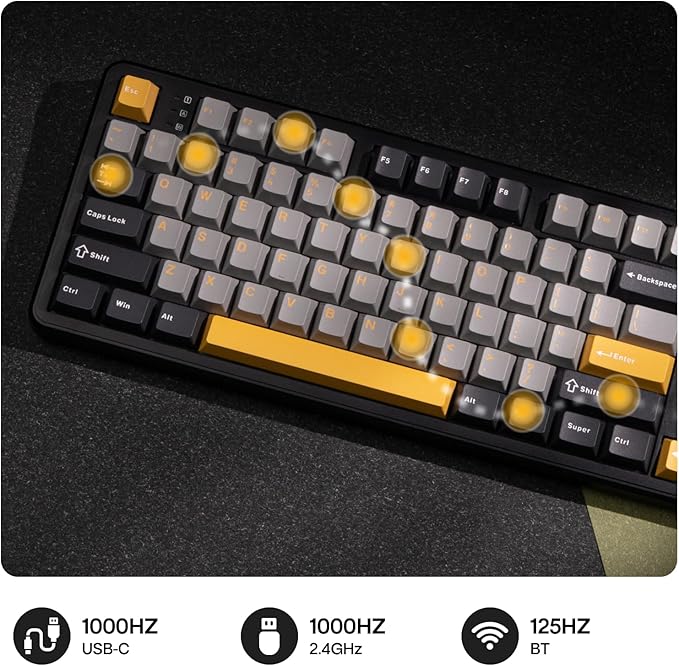EPOMAKER Aula F108 Wireless Gaming Keyboard, Full Size Mechanical Keyboard with 4000mAh Battery, 108 Hot-Swappable and Programmable Keys, RGB Backlight, for Mac/PC/Android (Grey&Yellow)