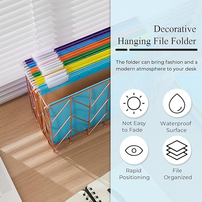 Y YOMA 25 Pack Colored Hanging File Folder Letter Size Decorative File Folder Cute Pretty Reinforced Hanging Folder Organizer for Filing Cabinet Office Home with 1/5-Cut Adjustable Tabs, Purple
