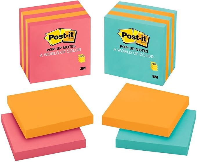Post-it Pop-up Notes, 3x3 in, 5 Pads, America's #1 Favorite Sticky Notes, Assorted Colors, Clean Removal, Recyclable (3301-5ALT-M)