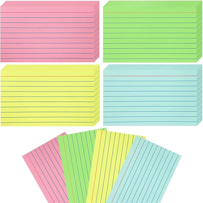 200 Sheets Colored Index Cards 3x5 Ruled, Thick Flash Cards for Studying, 3x5 Note Cards with Lined Plain Sides, Colorful Notecards Flashcards for School Office Home (4 Colors, 50 Sheets per Color)