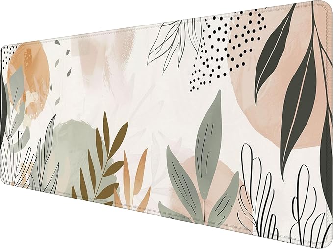 Minimalist Desk Mat Flower Tropical Leaves Extended Gaming Mouse Pad Mat with Stitched Edge Non-Slip Base Big Mouse Pad 31.5"x11.8" Office Computer Keyboard Laptop Home