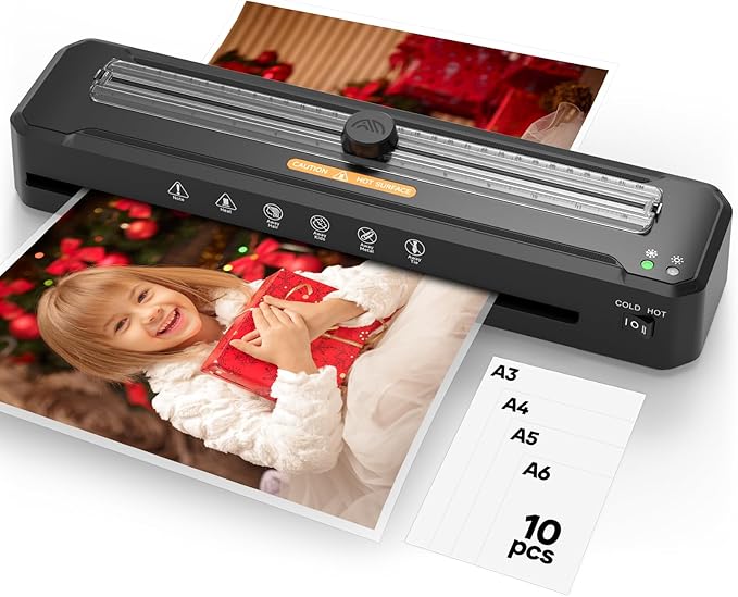 Laminator Machine 13-Inch,A3 Laminator Thermal with10 Laminating Sheets,Cold with Paper Trimmer, Home laminator High-Speed Jam-Free, Low-Noise Laminating Machine(Black)