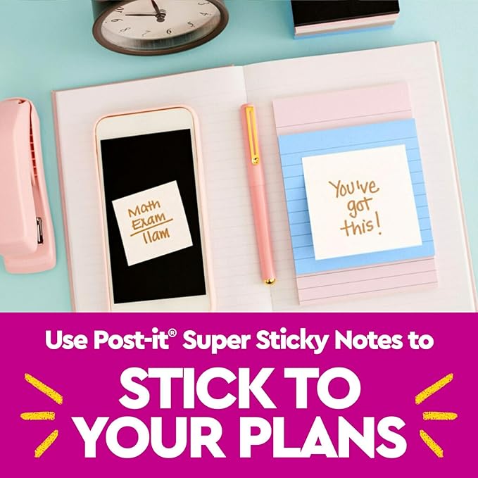 Post-it Super Sticky Notes, 3 Lined Sticky Note Pads, 4 x 6 in., School Supplies, Office Products, Sticky Notes for Vertical Surfaces, Monitors, Walls and Windows, Simply Serene Collection