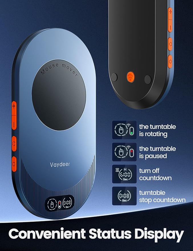 Vaydeer Air 3 Ultra Mouse Mover with APP, Ultra Slim Mouse Jiggler with Timer Function, Undetectable & Noiseless, Simulates Realistic Mouse Movement, Driver-Free, Keeps PC Active (Orange)