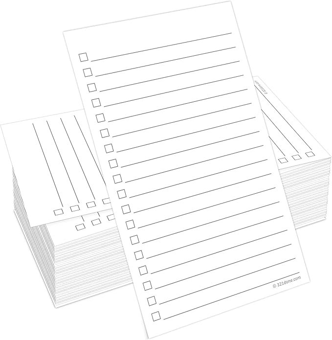 321Done Checklist Cards (Set of 50) 3" x 5" - Double Sided Index Cards - Notecards with To Do Checkboxes - Thick Card Stock - Made in The USA