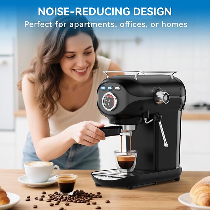 XIXUBX Espresso Machine, 20Bar Compact Espresso Maker with Milk Frother, PID Temperature Control, Low Vibration Coffee Maker for Small Kitchen, Home, Brews Latte, Cappuccino