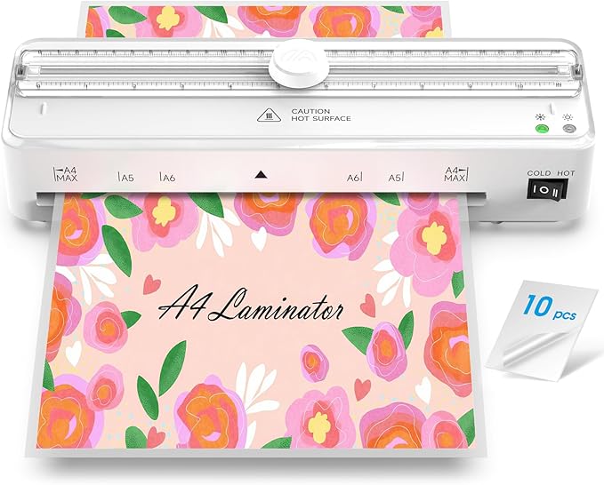 Locamp A4 Laminator Machine with 20 Laminating Sheets, 9 Inch Compact Letter Size Laminator, Cold & Thermal, 80s Fast Warm-up, for Home Office School Use (White)
