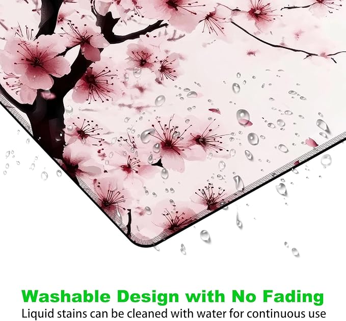 Desk Pad, Pink Cherry Blossoms Small Gaming Mouse Pad,Waterproof Non-Slip Rubber Base Desk Mat with Stitched Edge for Gaming Computers Laptop Office 9.4x7.9in
