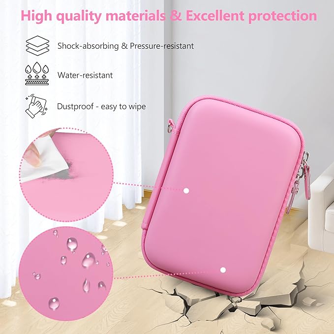 Hard Case Compatible with Nelko P21/for Phomemo D30/for SUPVAN E10/for NIIMBOT D11 Label Maker Machine, Portable Bluetooth Label Printer Storage Holder Bag with Mesh Pocket for Tapes, Pink