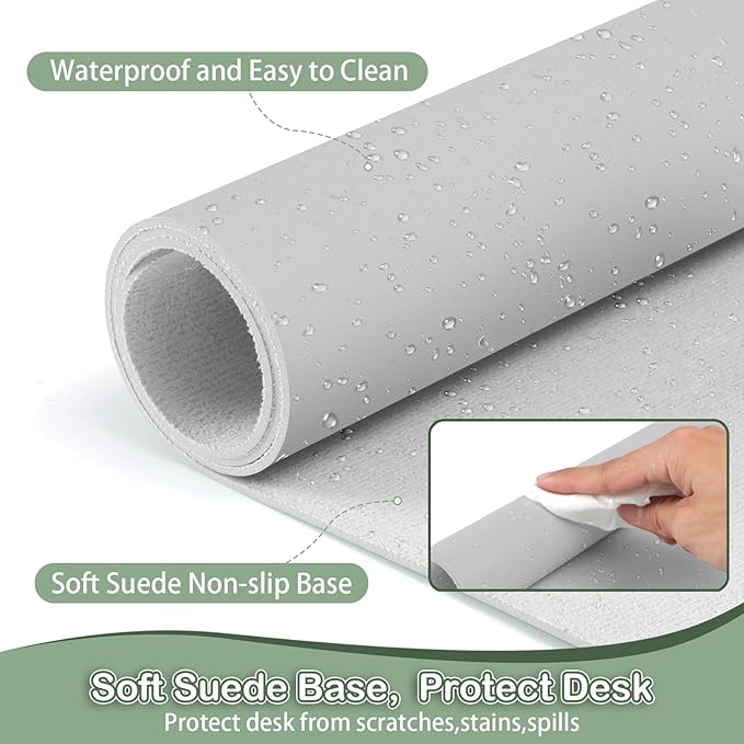 Boutilon Leather Desk Pad Protector,Non-Slip Mouse Pad,Laptop Desk Pad,Office Mouse Mat,Waterproof Leather Desk Blotter,Desk Writing Pad for Office and Home (S-Grey,24"x 14")