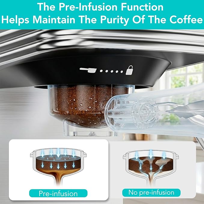 Electactic Espresso Machine 20 Bar, Stainless Steel Espresso Maker with Aluminum Steam Milk Frother, Compact Coffee Machine with 45oz Removable Water Tank, for Cappuccino,Latte&Cold Brew Home&Office