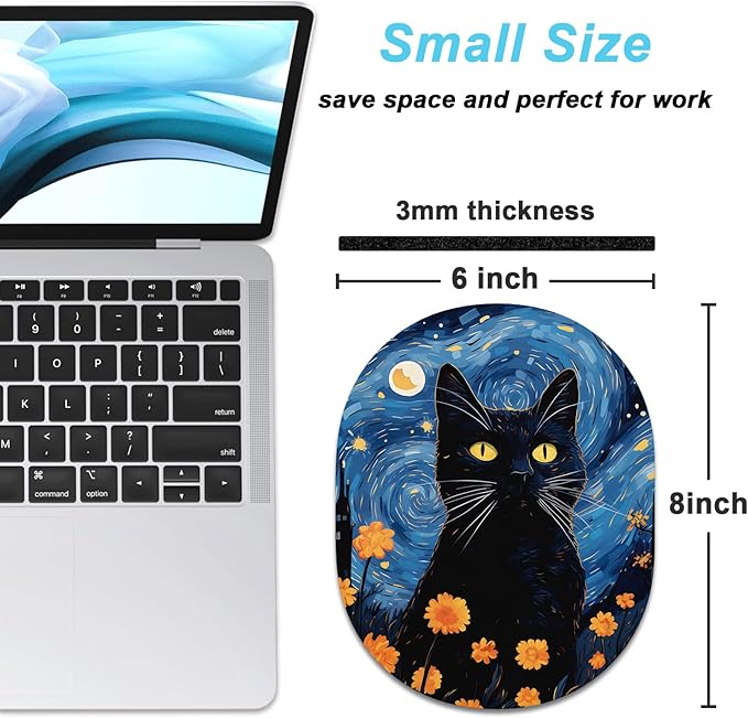 Rimilak Small Mouse Pad 6 x 8 Inch, Takes up Wrist and Mouse Space, Waterproof Compact Mini Mouse Mat for Laptop Computer Wireless Mouse Keyboard Home Office Travel,Starry Sky Cat