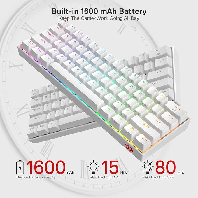 Redragon K530 Pro Draconic 60% Wireless RGB Mechanical Keyboard, BT/2.4Ghz/Wired 3-Mode 61 Keys Compact Gaming Keyboard w/Hot-Swap Socket, Free-Mod Plate Mounted PCB & Linear Red Switch