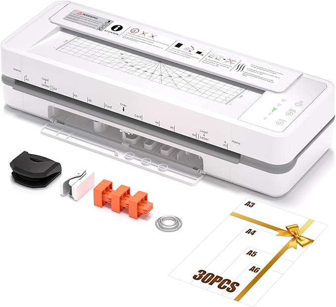 Commercial Laminator Machine 13 Inch 4-Roller, 55s Fast Warm-Up Never-Jam Lamination Machine, 3-10 Mil Thickness, Supports 11x17 & A3 Document Laminating, Includes 30 Laminating Sheets White