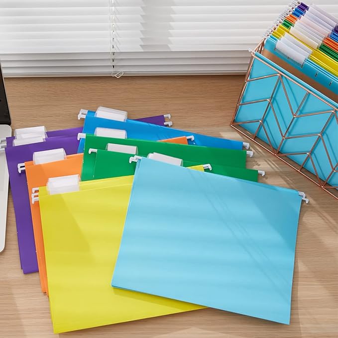 Y YOMA 25 Pack Colored Hanging File Folder Letter Size Decorative File Folder Cute Pretty Reinforced Hanging Folder Organizer for Filing Cabinet Office Home with 1/5-Cut Adjustable Tabs, Purple