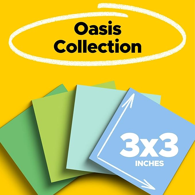 Post-it 100% Recycled Paper Super Sticky Notes, 3 in. x 3 in., 24 Pads, 70 Sheets per Pad, Oasis Collection, School Supplies and Office Products (Pack of 8)