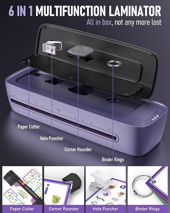Laminator Machine 13-Inch Thermal Lamination Purple and 20 Pack Laminating Sheets 8.5 X 11 Inch Clear Thermal Laminating Pouches